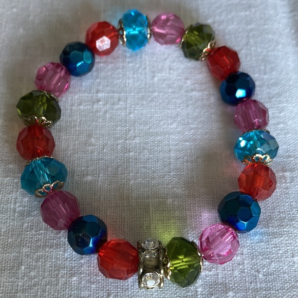 Multicolor glass bead stretch bracelet.  Sz. Lg w/2 1/2-3” opening diameter. $14 - Picture 2 of 3